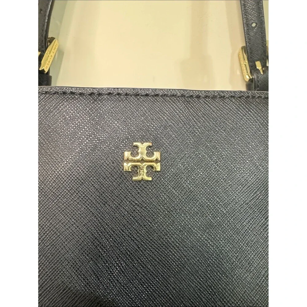 Tory Burch York Buckle Tote Black Saffiano Leather Gold Hardware Medium Classic